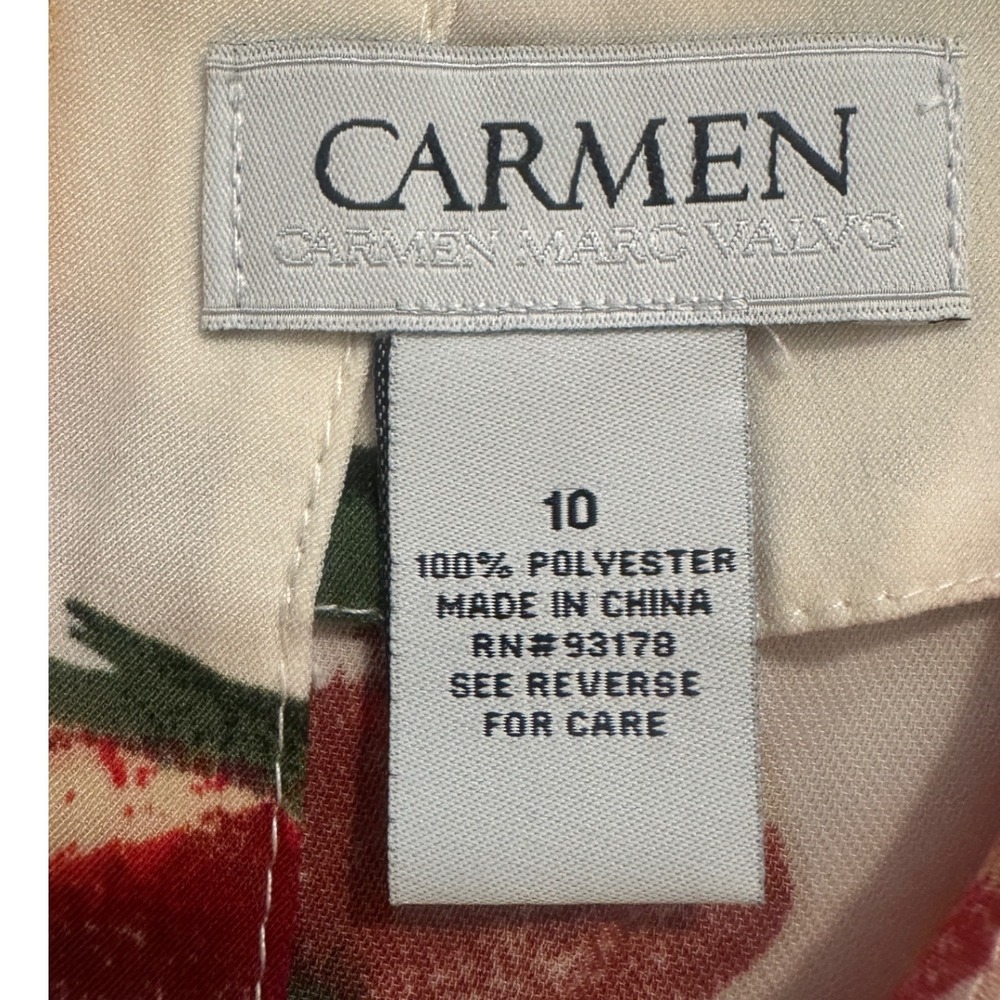 Carmen Marc Valvo Blouse Top Shirt Bell Sleeve White Floral Button Back Size 10 - Picture 4 of 10